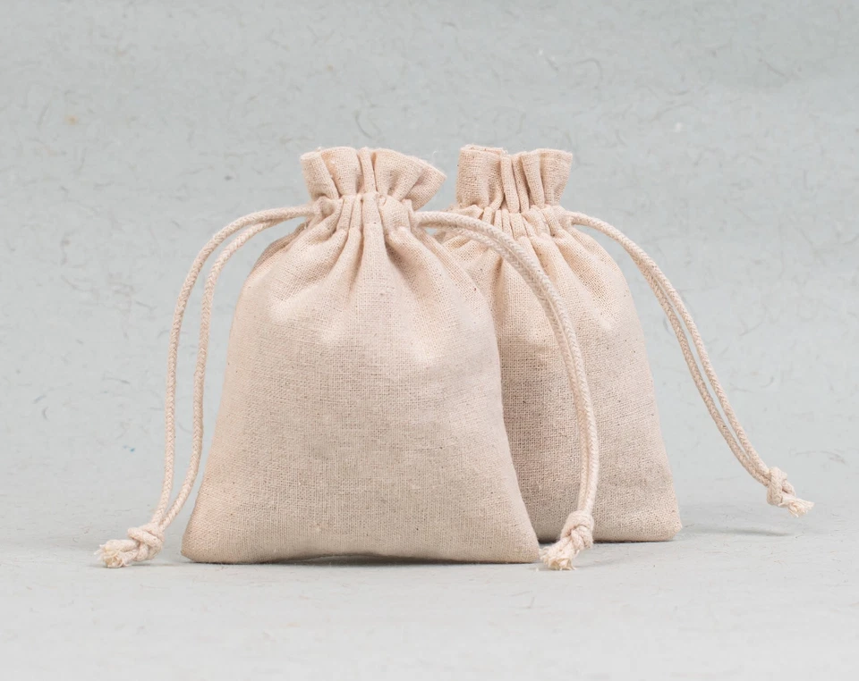 100 Pcs Promotional Drawstring Natural Color Cotton Jewelry Organizer4x5 Inch - Image 3 of 4