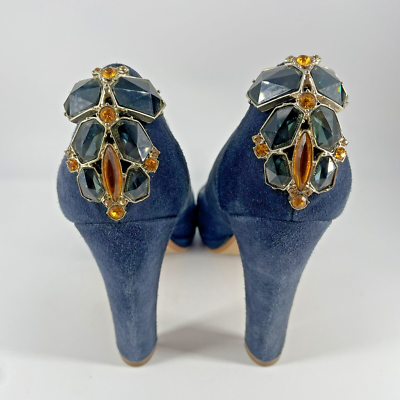Anthropologie Miss Albright Shoes Suede Jeweled Cabochon Navy