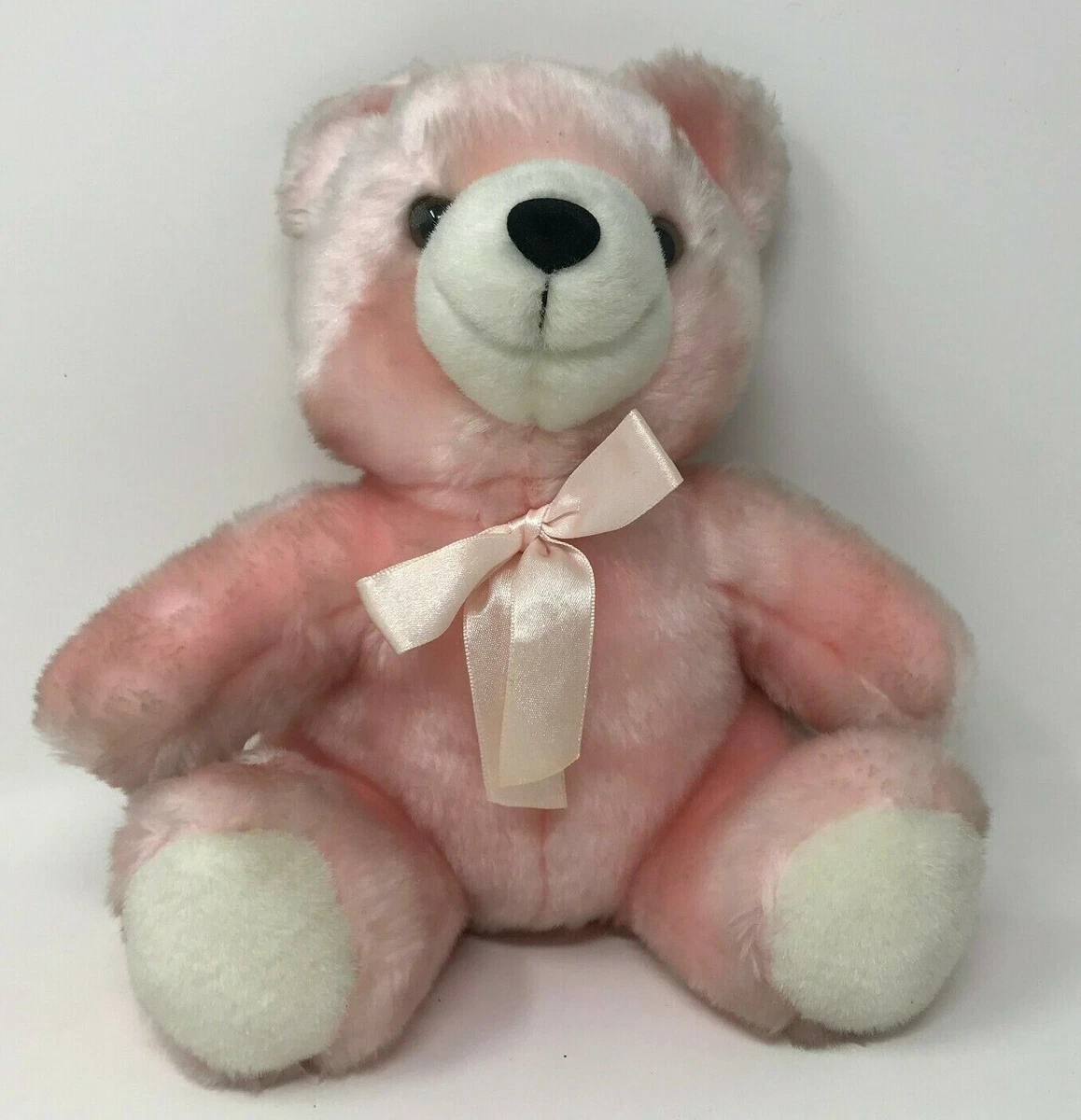 2000 Kids of America Pink/Gray Teddy Bear Satin Bow Stuffed Animal |