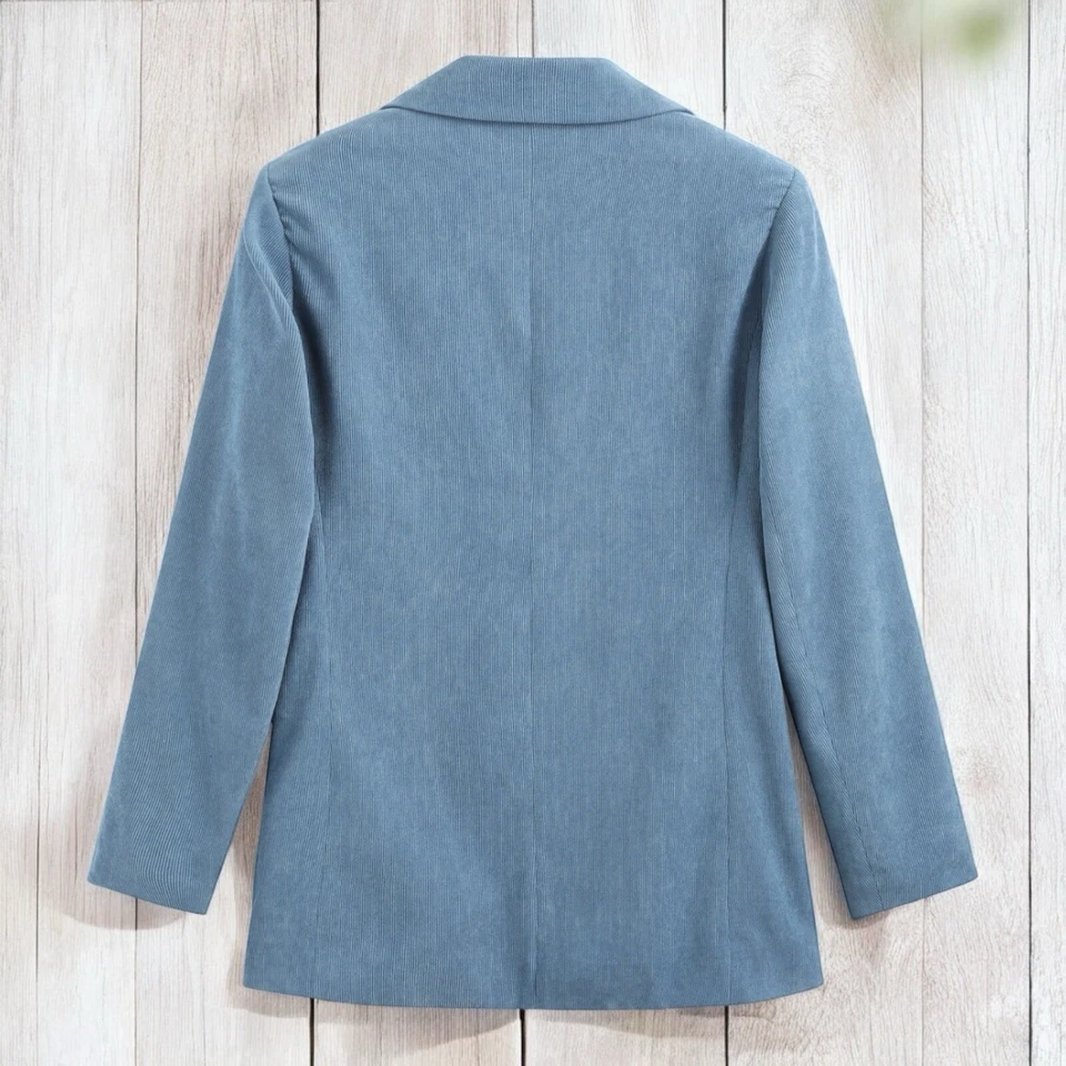 Nuevo con etiquetas Blazer Mujer Talla Pequeña S Cuello Pana Sidra Bolsillo Botón Azul Claro Foto 4 de 4