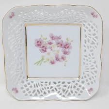 Singapore Orchid 7" square Lattice Porcelain Trinket Dish vanda miss jaoquim