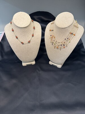 2 Designer 14K GF Gem & Semi-Precious Stone Cascading Layered Necklaces - SOGOLI