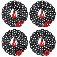 4PK - 3/8" X 12' Binder Chain Grade 80 Transport Tow Chain Grab Hooks 7,100 LBS