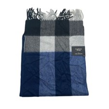 Club Room Luxury 100 Cashmere Scarf One Size Blue Gray Buffalo Check Plaid
