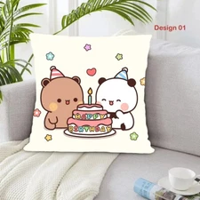 Happy Birthday Bubu and Dudu Pillow Case Funny Cute Bedding Cushion Cover Gift