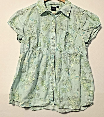 Sonoma Life & Style Women s XL Button-Up Shirt Slim Fit Floral Metallic Y2K Top