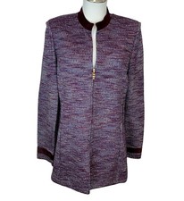 St John Plum, Purple Zipper Front Jacket Multicolored Weave. Sz 10. Suede Detail