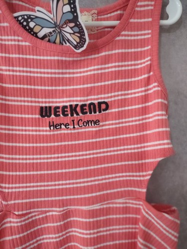 Btween Dress Kids Size 7 Pink Stripe A Line Sleeveless Knee Length Cut Out Side - Picture 4 of 8