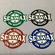 LOT of x4 MR. ZOGS SEXWAX ON BOARD STICKERS surf surfboard SEX WAX Decal New NOS