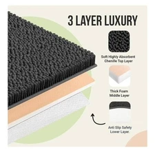 New In Pkg ITSOFT PLUSH BATHROOM RUG -- 47x21 Color BLACK