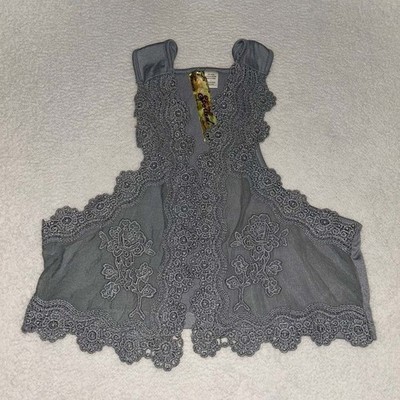 Vintage Y2K Spoiled Brand Womens Cropped Gray Lace Vest Top Layered Tank Size L