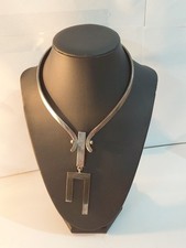 Vintage Mexico Sterling Silver 925 Geometric Necklace Heavy Collar Design