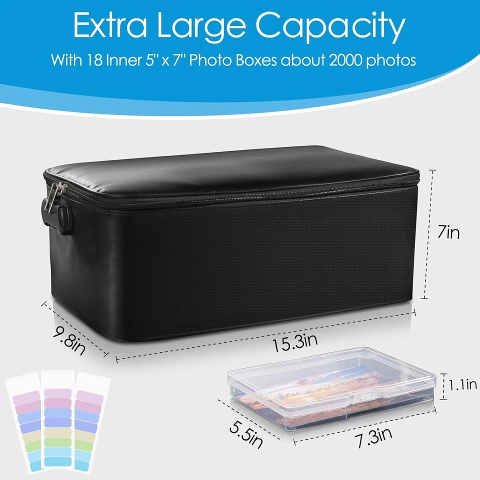 Caja de almacenamiento de fotos ignífuga con estuche interior de fotos de 5" x 7", foto extra grande Foto 2 de 4
