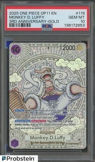 2025 ONE PIECE OP11 #119 EN MONKEY.D.LUFFY 3RD ANNIVERSARY GOLD PSA 10 GEM MINT