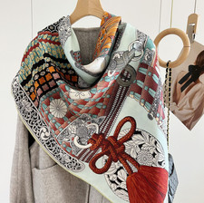 70 Cashmere 30 Silk Wrap Scarf purple Totem Print Double Face Print Shawl 53''