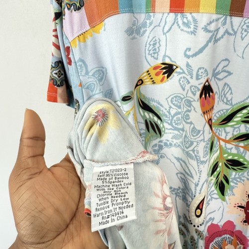 Johnny Was Rainbow Floral Drape Tunic Size L Boho Relaxed V Neck Stretch Tropic - Picture 7 of 8