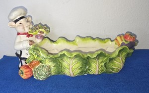 KALDUN & BOGLE Chef Pig With Pumpkin Decorative Serving Dish Crackers/ Salads