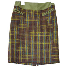 J.McLaughlin Wool Brown Green Plaid Mini Skirt Vintage Size:8 Waist 27"