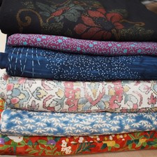 Bulk Vintage Japanese Silk Kimono Fabric Craft Material Lot of 6 AS IS