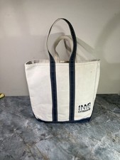 Vintage 80s LL Bean Boat and Tote Canvas Bag Blue White Crinkle Tag Medium Tall