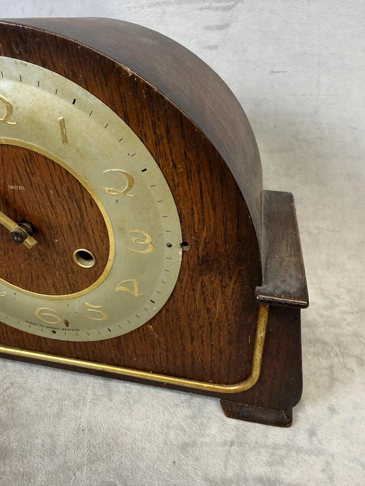 Reloj Smiths Mantel Vintage Art Deco Estuche de Madera Cuerda 8 Días Hecho en Gran Bretaña Foto 2 de 4