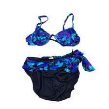 Vintage Athena Bikini Set 8/10 Black Floral Underwire High Rise 90s Swim