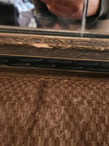 Antique 3 Panel Beveled Glass Buffet Mirror Ornate Wood Frame 52x25” - Picture 7 of 12