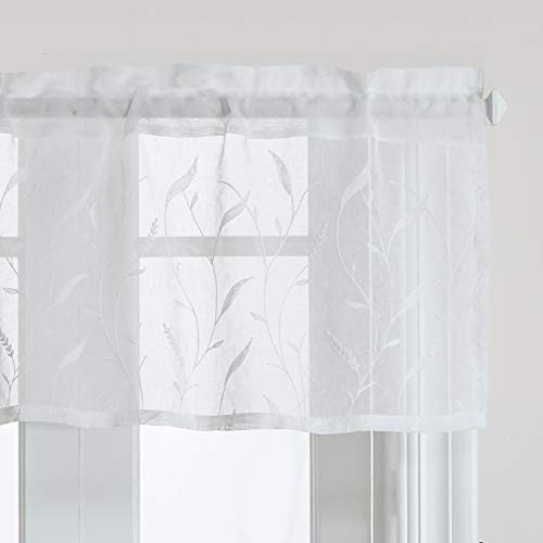 White Rod Pocket Sheer Valance, Solid Window Treatment Kitchen Curtains