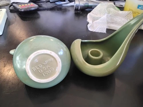 Red Wing Stoneware Pottery Number 1409 Green Tear Drop Candle Holders