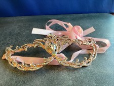 Rose Gold Mask, Clear Crystal, Venetian Masquerade Mask, Prom - Lot E282