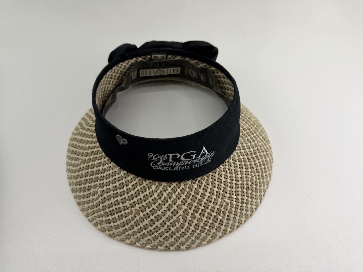 Kate Lord Womens S/M Straw Visor Hat Black Bow Wide Golf 