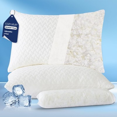 COZYART Shredded Memory Foam Pillows Queen Size 1 Pack, Cooling Breathable Pi...