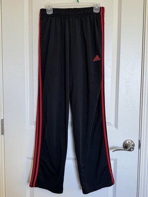 Mens ADIDAS Tricot Track Pants - MEDIUM - Black w/Scarlet stripes