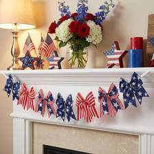 4Th of July Bow Garland Independence Day Decorations Patriotic Red White Blue As