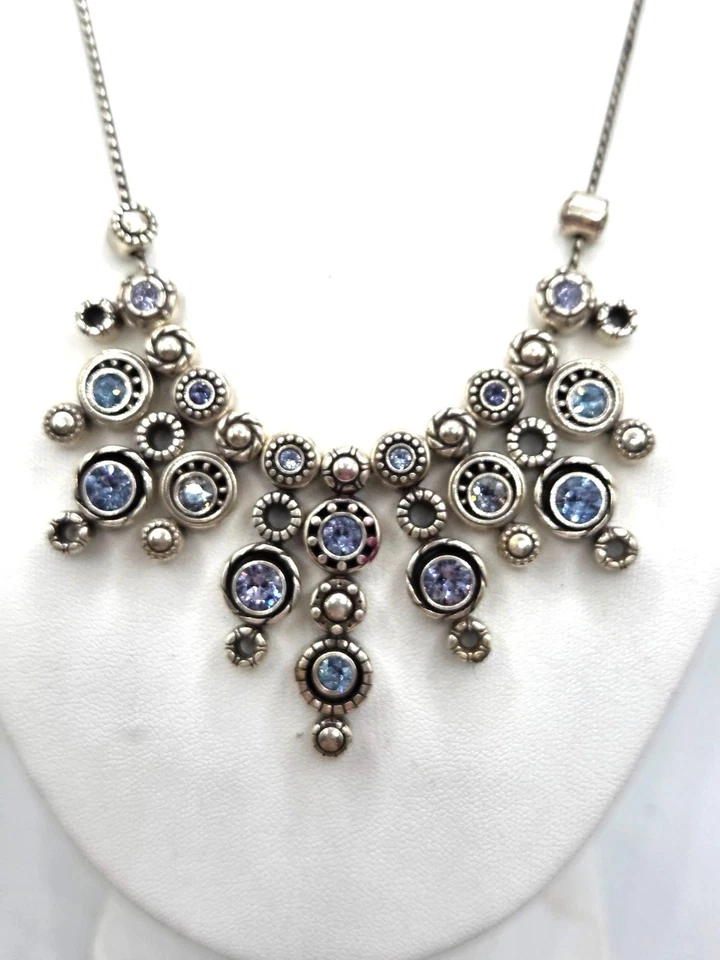 Statement 银色项链带蓝色和紫色水钻 Brighton 著 — 第 2/4 张图片