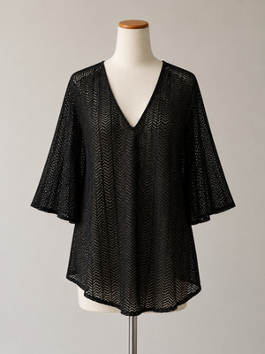 Calvin Klein Black Swim Cover Up LG Sheer Crochet Mesh Beach Tunic