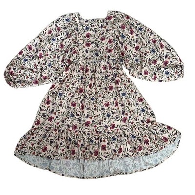 Mango Kids Girl Floral Cottage Babydoll Dress Raglan Ballon Long Sleeve Size 10