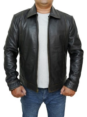 Men's Customized Moto Biker Trucker Vintage Brown Real Lambskin Leather Jacket