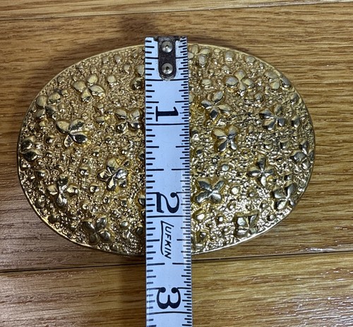 Hebilla de cinturón de trébol pepita de metal tono dorado años 80 90 vintage hecho en EE. UU. - Imagen 5 de 5