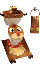 Christmas Theme Bathroom Decoration Set w/Toilet Seat Cover 5 Pieces