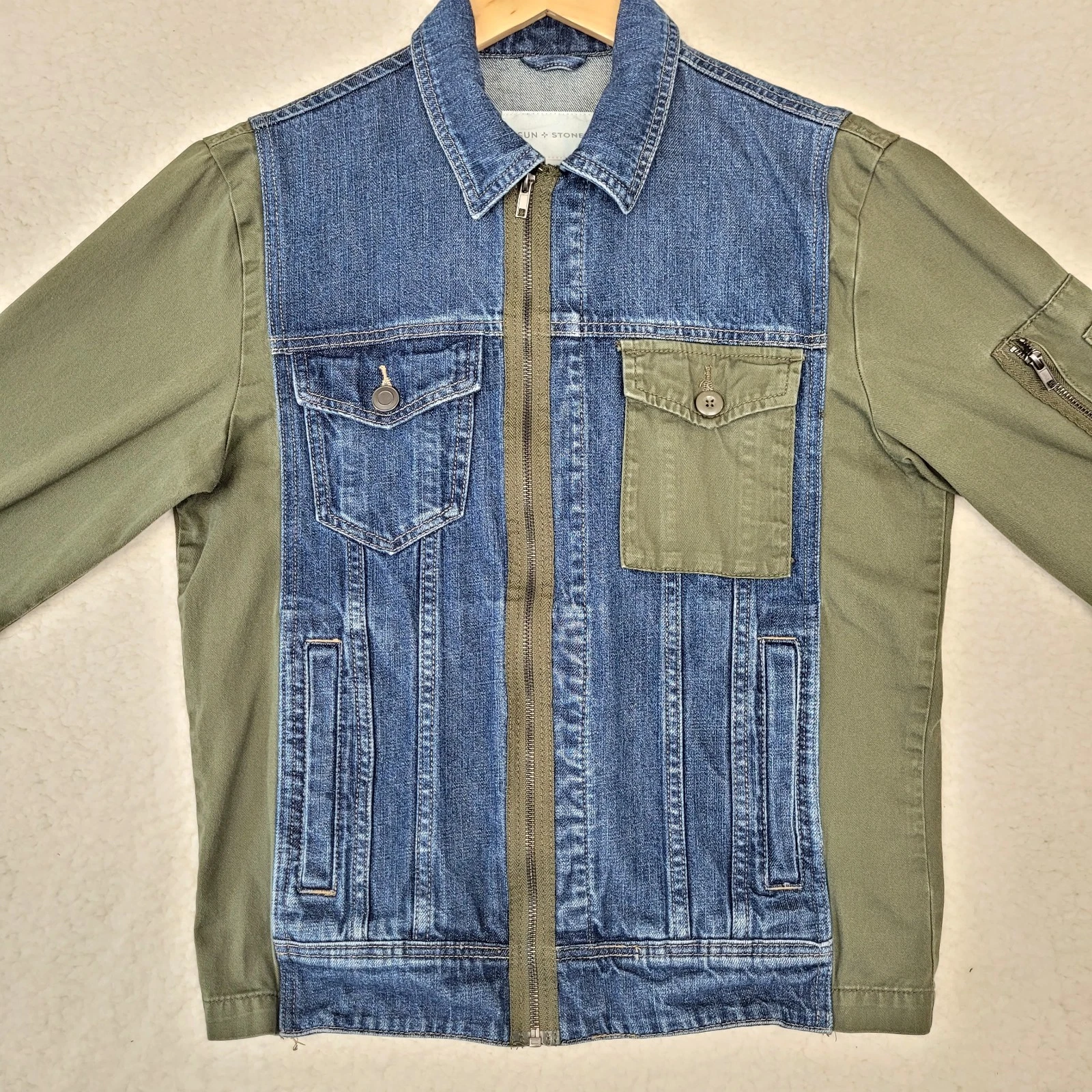 Sun + Stone Bomber Trucker Jean Denim Streetwear Patchwork Jacket Men's Small