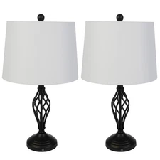 Set of 2 Table Lamps with USB Charging Ports and LED Bulbs for Living Room