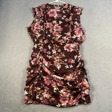 Express Women's Burgundy Floral Ruched Ruffle Mini Dress, Lined, Back Zipper, L