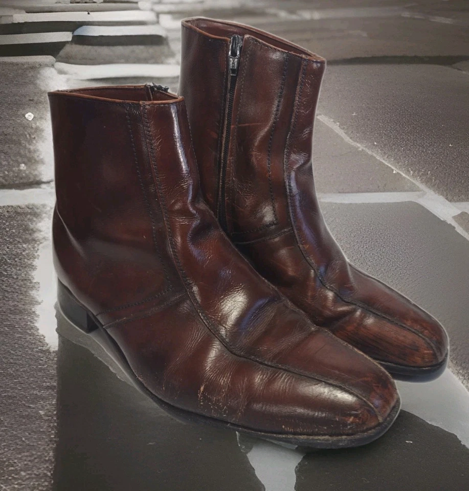 Vintage 70s Mod Beetle Boots Sz 14D | Leather Upper | YKK Zip | Soulful Patina - Image 2 of 4