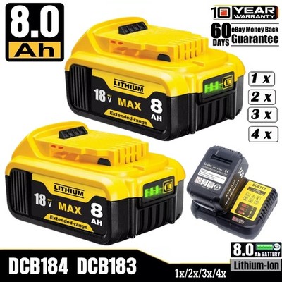2X Für DeWalt Akku 18V 5AH 8AH 9Ah XR Li-ion DCB184 DCB182 DCB200-2 /Ladegerä DE