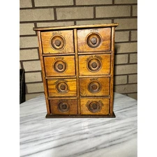 Antique Primitive Wooden Spice Rack Cabinet 8 Drawer Apothecary Kitchen VTG