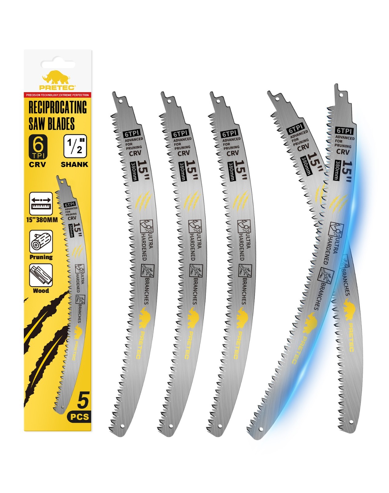15" Reciprocating Saw Blades 5 Pack 6TPI Wood Pruning Japane