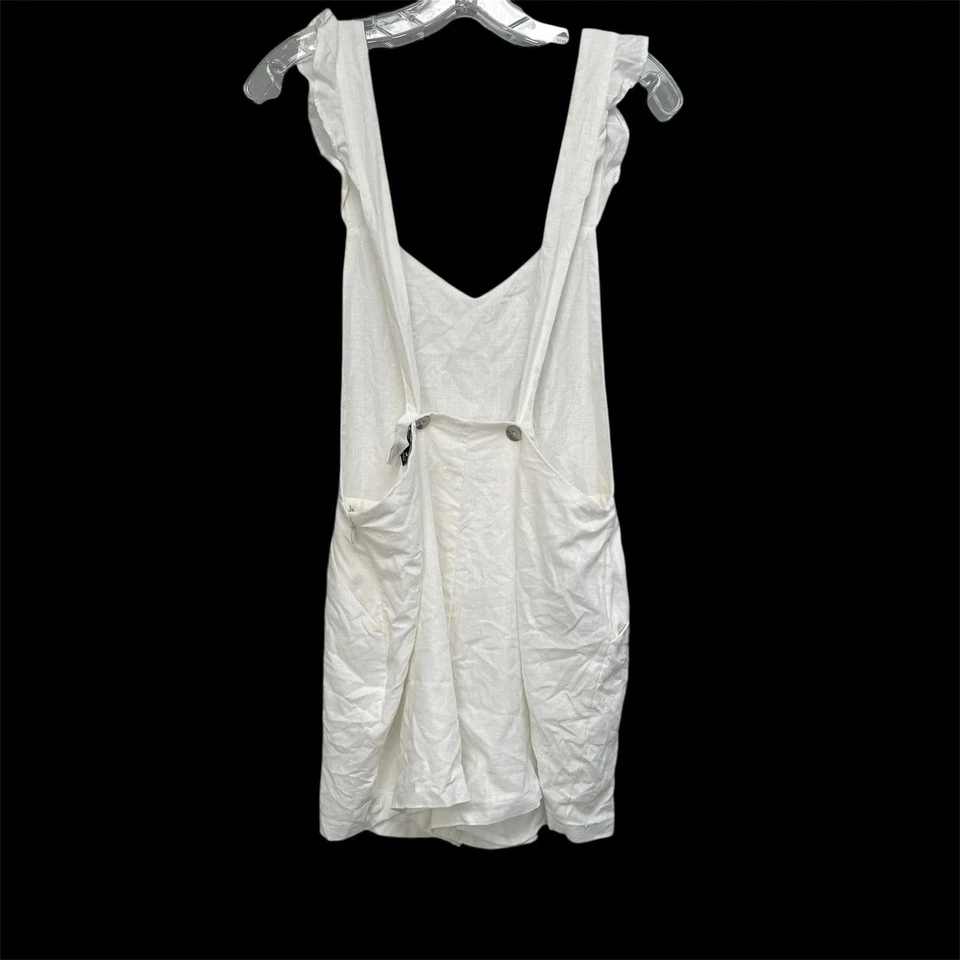Dolce Vira White Linen Lined Short Romper Overall Flutter Sleeve Size Medium - Image 2 of 4