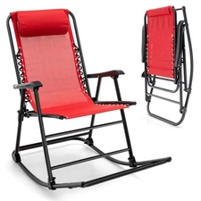 Patio Camping Rocking Chair Folding Rocker Footrest Lightweight Outdoor Red