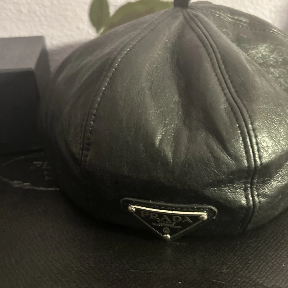 Boina Prada sombrero de cuero genuino para mujer y hombre Foto 4 de 4